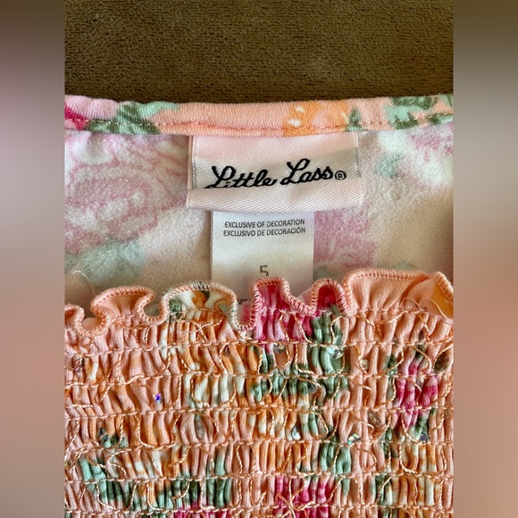 Girls Kids Toddler Childrens 5 pink peach floral blouse glittery frilly stretchy - Picture 2 of 5